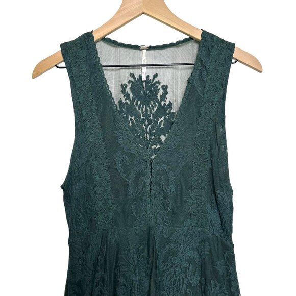 Free People Sz 4 Green Dress Lace Embroidered Whimsical Romantic Goth Witchy Y2K - Picture 5 of 11